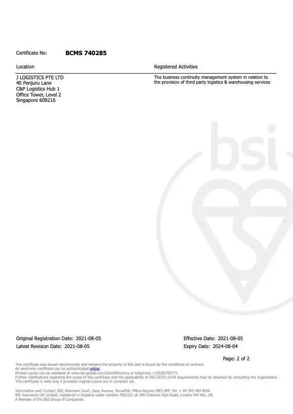 BCMS 740285 (ISO 22301 Certificate) B